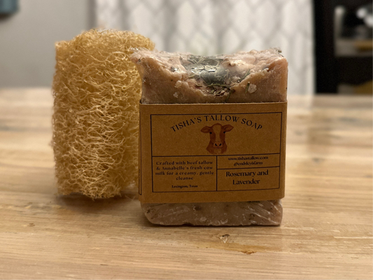 Rosemary and Lavender Tallow Soap and Natural Luffa Gift Set